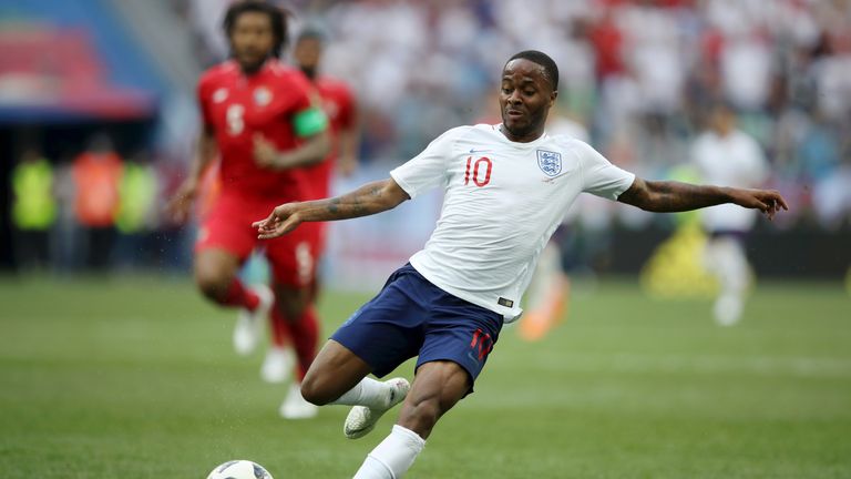 Raheem Sterling in action during England's group G match against Panama