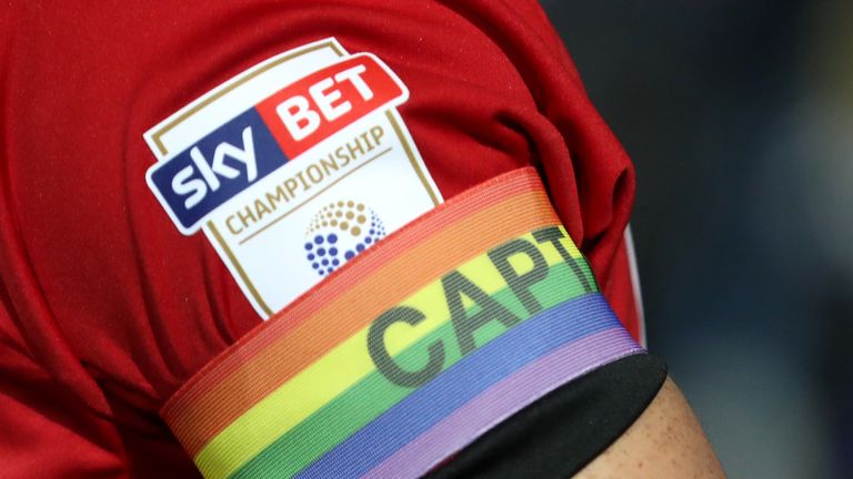 A Rainbow coloured captain&#39;s armband at Loftus Road, London. PRESS ASSOCIATION Photo. Picture date: Monday November 27, 2017. See PA story SOCCER QPR. Photo credit should read: Adam Davy/PA Wire. RESTRICTIONS: EDITORIAL USE ONLY No use with unauthorised audio, video, data, fixture lists, club/league logos or "live" services. Online in-match use limited to 75 images, no video emulation. No use in betting, games or single club/league/player publications.  