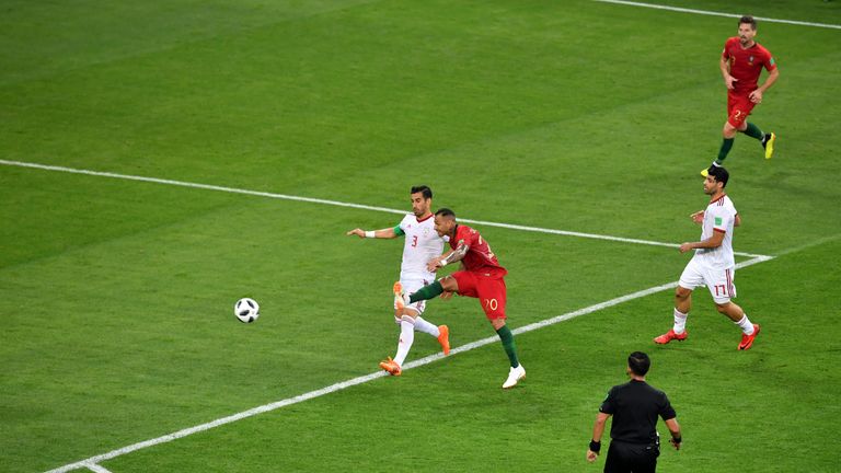 Ricardo Quaresma scores during the 2018 FIFA World Cup Russia group B match between Iran and Portugal at Mordovia Arena on June 25, 2018 in Saransk, Russia.