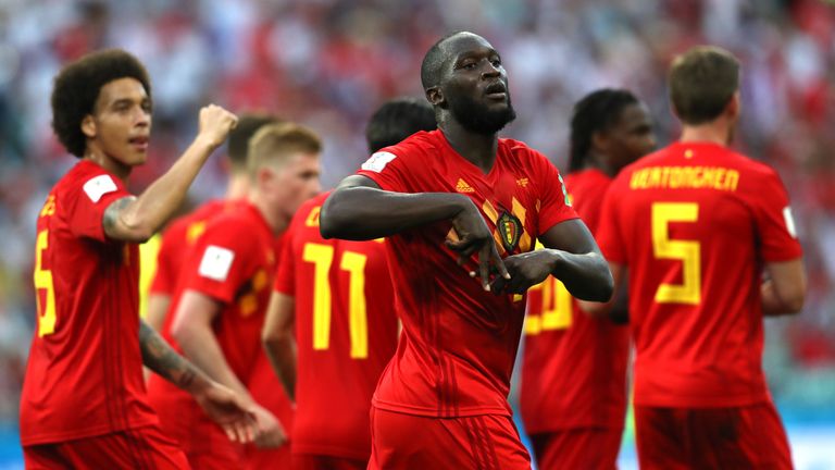 Romelu Lukaku celebrates after doubling Belgium's lead