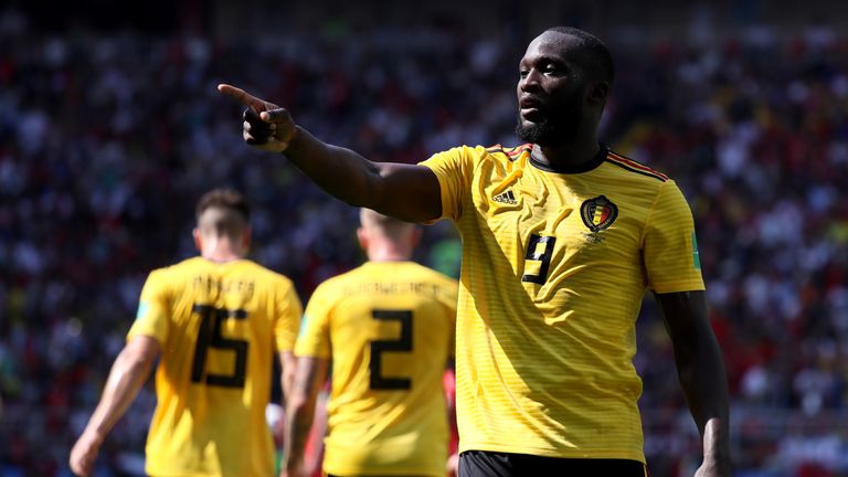 Romelu Lukaku celebrates after doubling Belgium's lead