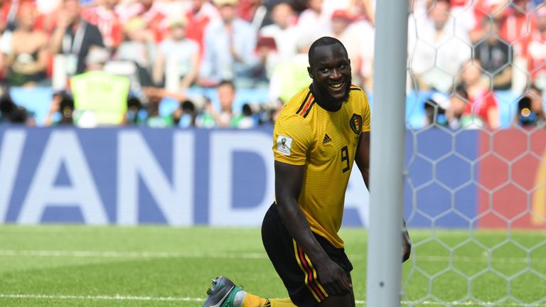 Romelu Lukaku manages a smile following a missed chance