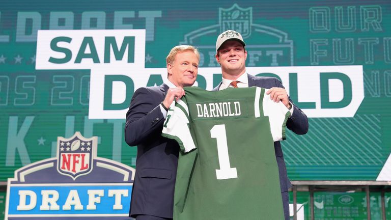 Sam Darnold during the first round of the 2018 NFL Draft at AT&T Stadium on April 26, 2018 in Arlington, Texas.