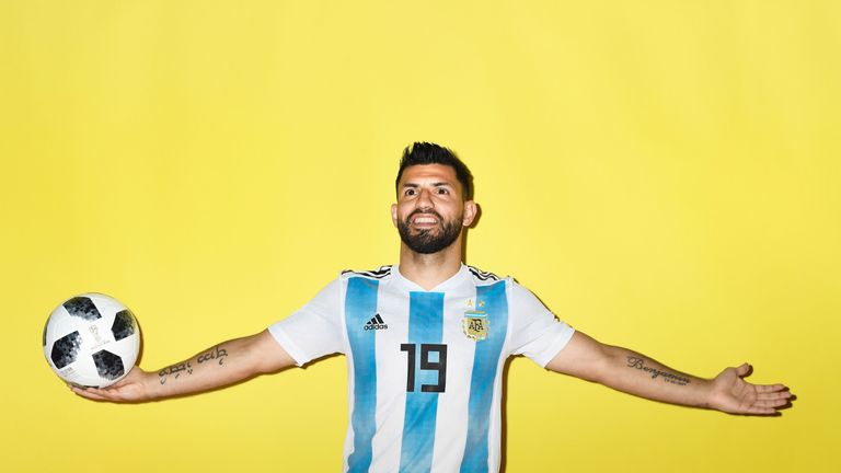 Sergio Aguero of Argentina poses during the official FIFA World Cup 2018 portrait session