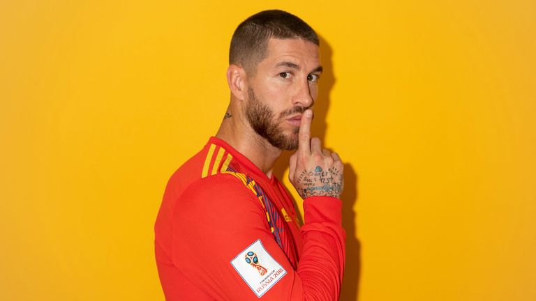 Sergio Ramos of Spain poses for a portrait during the official FIFA World Cup 2018 portrait session