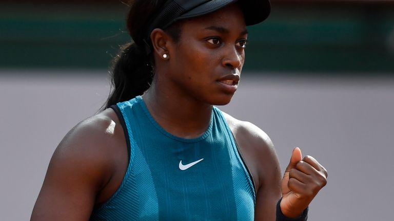 Sloane Stephens of the US reacts during her women's singles semi-final match against Madison Keys of the US on day twelve of The Roland Garros 2018 French Open tennis tournament in Paris on June 7, 2018