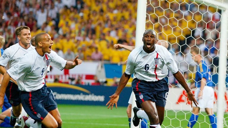 Sol Campbell scored England's first goal of World Cup 2002