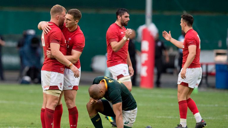 Wales celebrate victory over South Africa in Washington DC in 2018