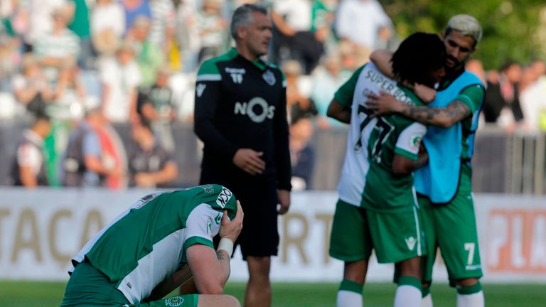 Sporting Lisbon players show their dejection after their cup final defeat