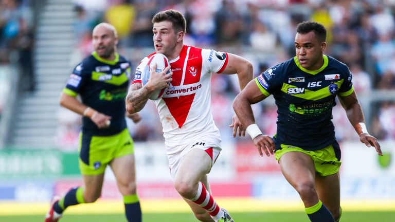 Picture by Alex Whitehead/SWpix.com - 29/06/2018 - Rugby League - Betfred Super League - St Helens v Wakefield Trinity - Totally Wicked Stadium, St Helens, England - St Helens' Mark Percival makes a break.