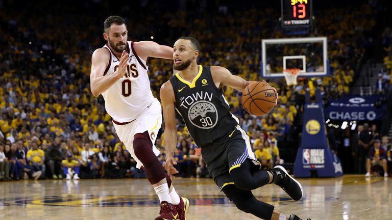 Steph Curry attacks in Game 2 of the 2018 NBA Finals at ORACLE Arena on June 3, 2018 in Oakland, California. NOTE TO USER: User expressly acknowledges and agrees that, by downloading and or using this photograph, User is consenting to the terms and conditions of the Getty Images License Agreement. 
