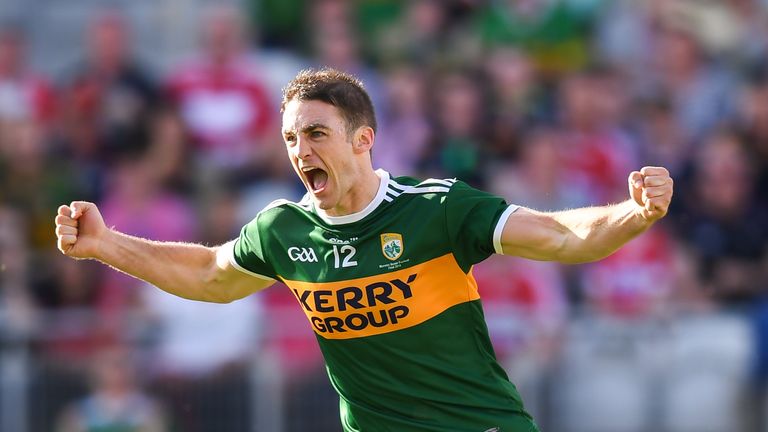 Stephen O'Brien of Kerry celebrates his goal against Cork