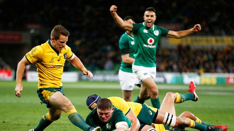 during the International test match between the Australian Wallabies and Ireland at AAMI Park on June 16, 2018 in Melbourne, Australia.