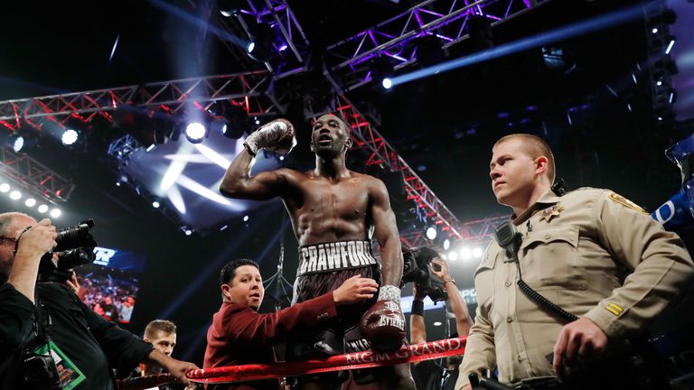 Terence Crawford Jeff Horn in the XX round of their WBO welterweight title fight at MGM Grand Garden Arena on June 9, 2018 in Las Vegas, Nevada.