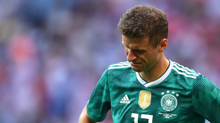 Thomas Mueller is pictured following Germany's elimination from the 2018 World Cup