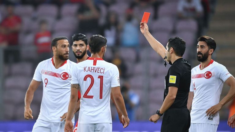 Turkey striker Tosun sent-off against Tunisia
