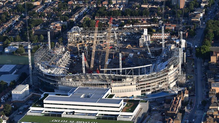 LONDON, ENGLAND - JULY 12:  An aerial view of the White Hart Lane stadium as construction work continues on July 12, 2017 in London, England. (Photo by Dan Mullan/Getty Images)          