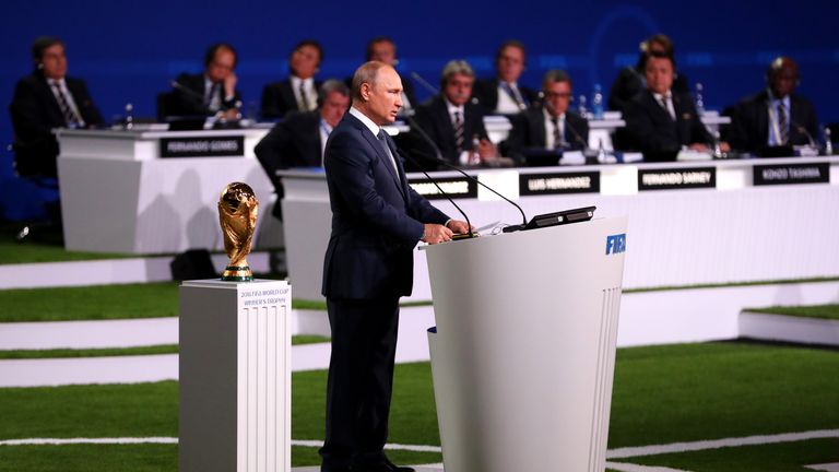 Russian President Vladimir Putin addressed the 68th FIFA Congress in Moscow on Wednesday