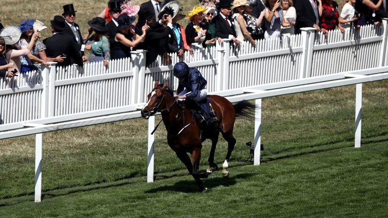Hunting Horn ridden by Ryan Moore on their way to winning the Hampton Court Stakes at Royal Ascot