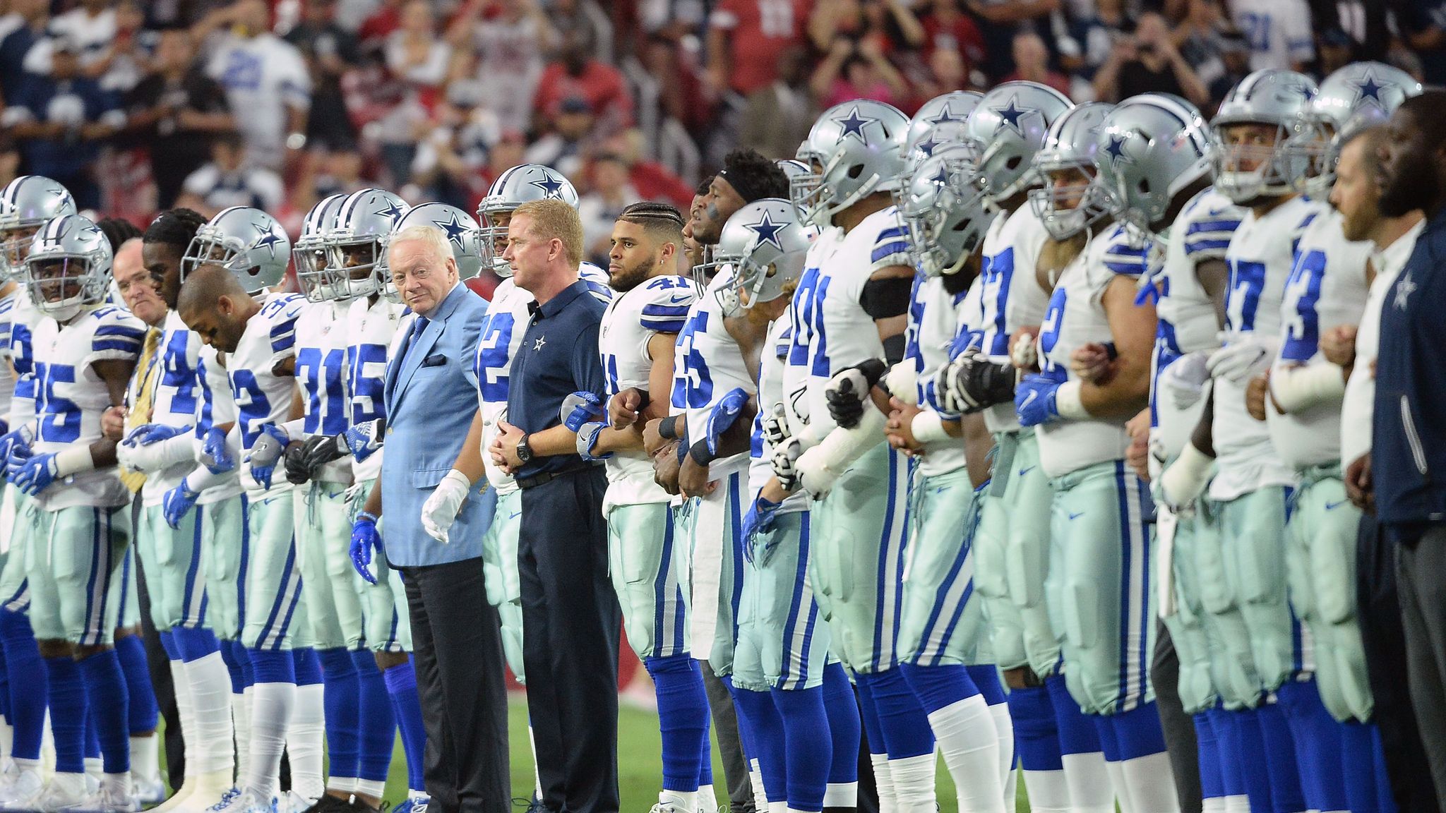 Jerry Jones Leads Cowboys in Taking a Knee Over Trump's National