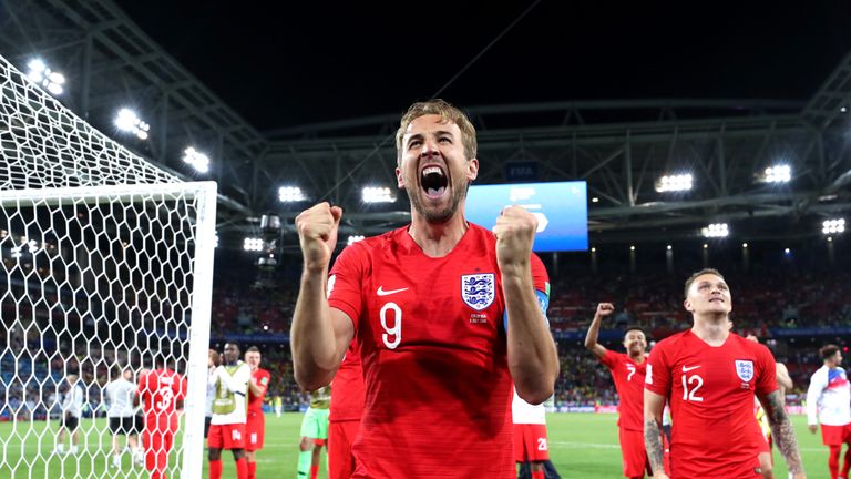 Harry Kane celebrates after England&#39;s victory over Colombia
