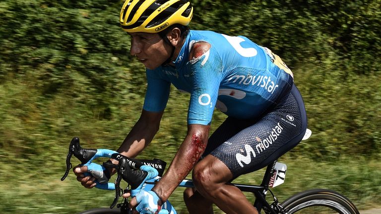 Nairo Quintana injured his shoulder and elbow in a mid-stage crash