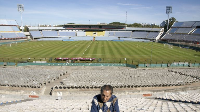 Alcides Ghiggia, scorer of the winning goal in the 1950 World Cup final for Uruguay against Brazil, in the Estadio Centenario in Montevideo in 2010