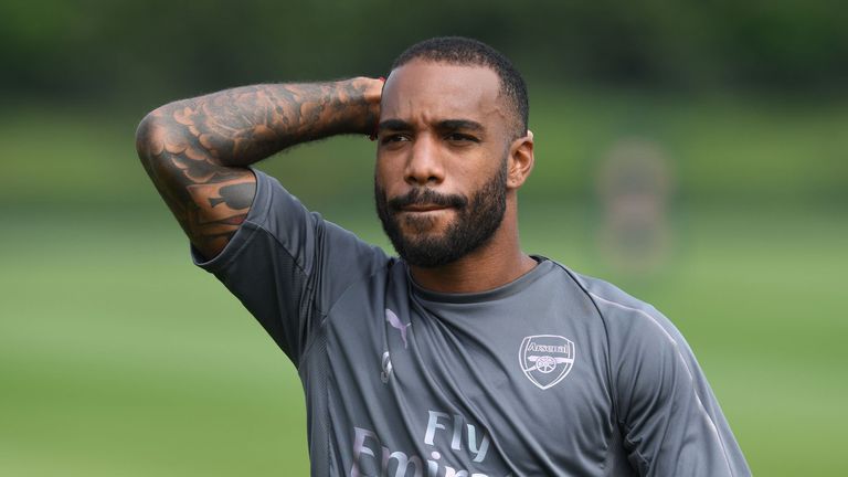 Alex Lacazette of Arsenal during a training session at London Colney on July 4, 2018