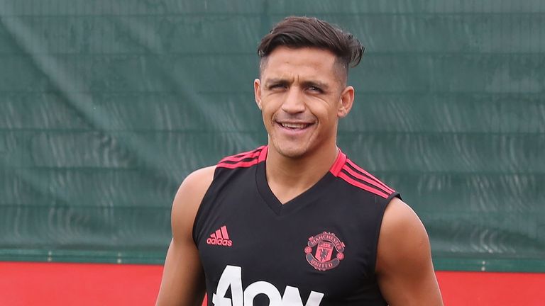 Alexis Sanchez during a first team training session at Manchester United's Aon Training Complex on July 13, 2018