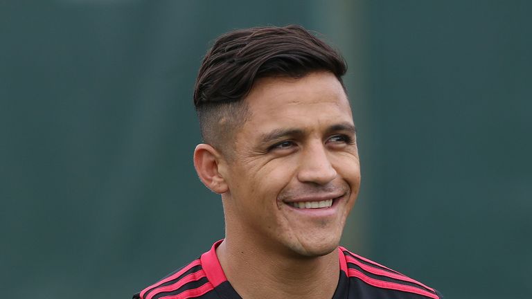 Alexis Sanchez during a first team training session at Manchester United's Aon Training Complex on July 13, 2018