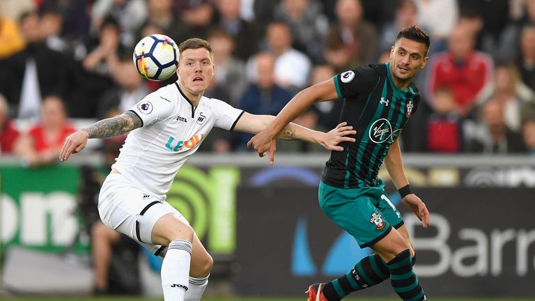 Alfie Mawson during the Premier League match between Swansea City and Southampton at Liberty Stadium on May 8, 2018 in Swansea, Wales.