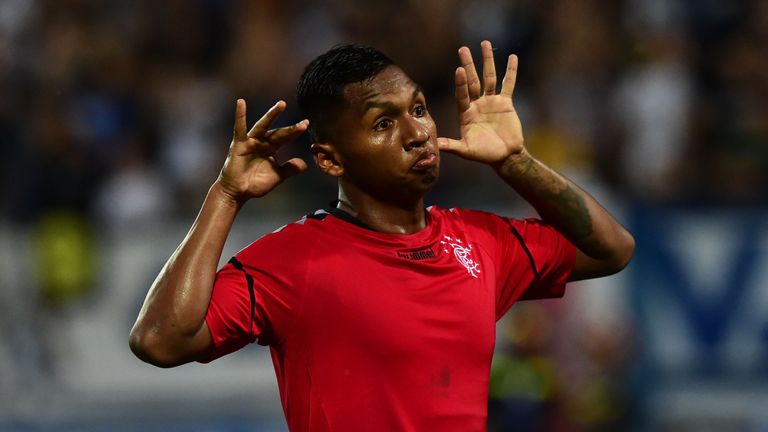 Alfredo Morelos celebrates after making it 1-0