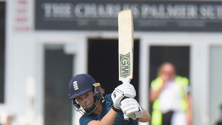 xxxx of England Women bats xxxx of  New Zealand Women bats during the 3rd ODI: ICC Women's Championship between England Women and New Zealand Women at Grace Road on July 13, 2018 in Leicester, England.