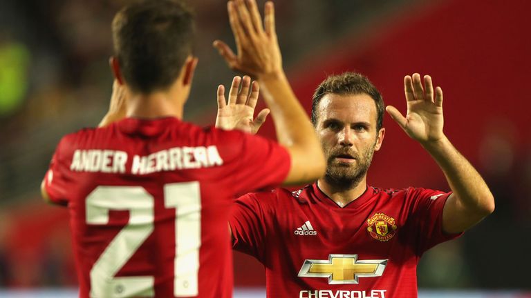 Juan Mata celebrated his equalising goal with Ander Herrera