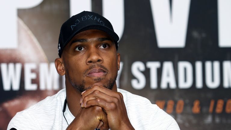 Anthony Joshua during a press conference at Wembley Stadium.