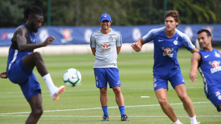Antonio Conte takes Chelsea training in Cobham on July 9, 2018
