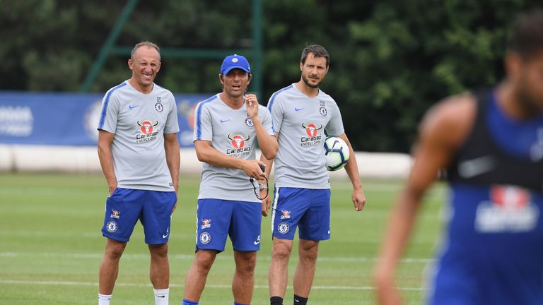 Antonio Conte takes Chelsea training in Cobham on July 9, 2018