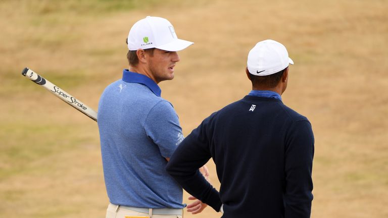 Bryson DeChambeau practised alongside Tiger Woods ahead of the 147th Open Championship at Carnoustie Golf Club on July 16, 2018 in Carnoustie, Scotland.