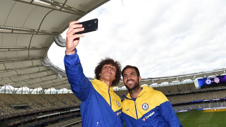 Chelsea players Cesc Fabregas and David Luiz visit Optus Stadium in Perth