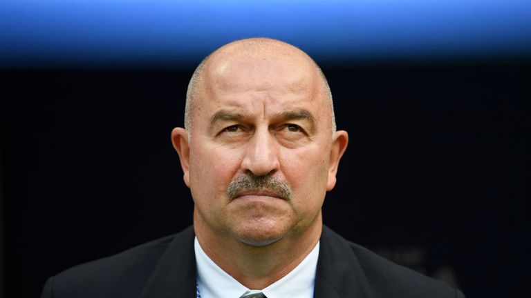 Stanislav Cherchesov, Head Coach of Russia looks on during the 2018 FIFA World Cup Russia Round of 16 match between Spain and Russia