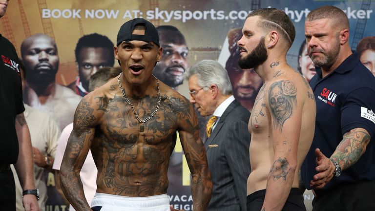 WHYTE-PARKER PROMOTIOM.WEIGH INE,.SPITTALFIELDS.LONDON.PIC;LAWRENCE LUSTIG.WELTERWEIGHT .CONNOR BENN AND CEDRIC PEYNAUD WEIGH IN FOR THEIR FIGHT ON EDDIE HEARNS MATCHROOM PROMOTION AT LONDONS O2 ARENA TOMORROW(SAT 28TH JULY).