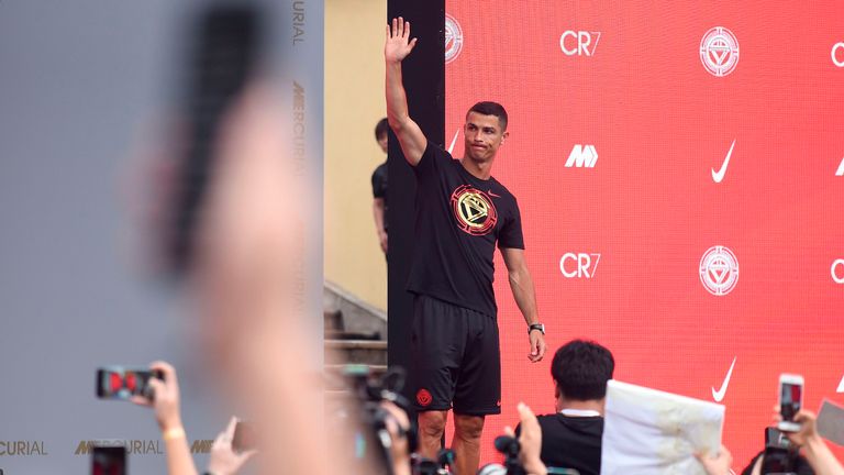 Cristiano Ronaldo meets fans as he attends a promotional event in Beijing on July 19, 2018
