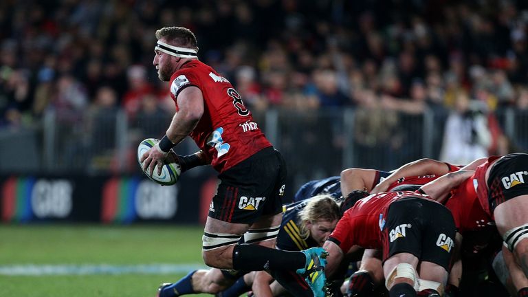 during the round 18 Super Rugby match between the Crusaders and the Highlanders at AMI Stadium on July 6, 2018 in Christchurch, New Zealand.