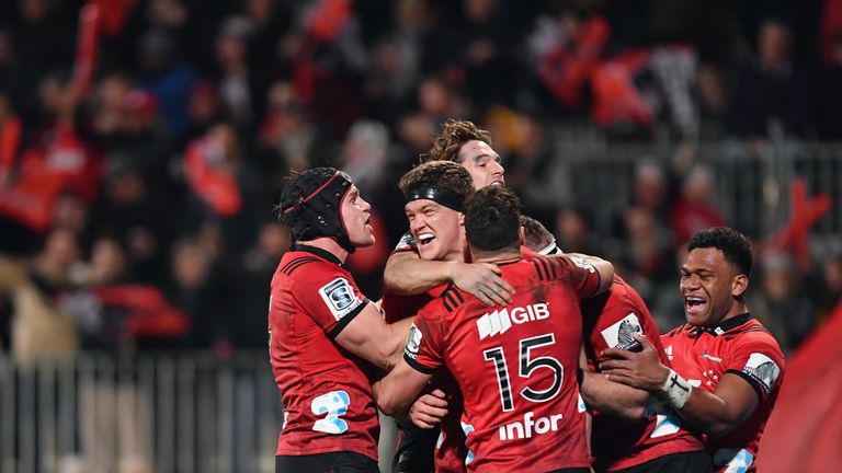 during the round 18 Super Rugby match between the Crusaders and the Highlanders at AMI Stadium on July 6, 2018 in Christchurch, New Zealand.