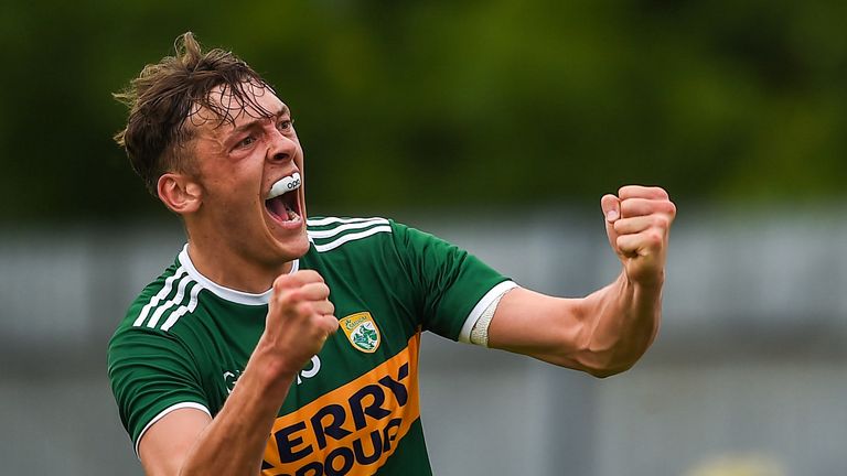 Kerry's David Clifford celebrates his late goal against Monaghan