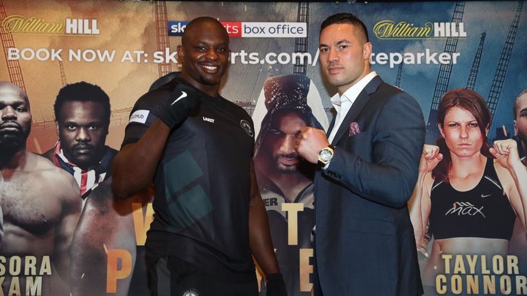 WHYTE-PARKER PROMOTIOM.FINAL PRESS CONFERENCE,.RIVERSIDE HOTEL.CANARY WHARF,.LONDON.PIC;LAWRENCE LUSTIG.DILLIAN WHYTE  AND JOSEPH PARKER COME FACE TO FACE AHEAD OF THEIR FIGHT ON EDDIE HEARNS MATCHROOM PROMOTION AT LONDONS O2 AREANA ON SATURDAY (28th July).