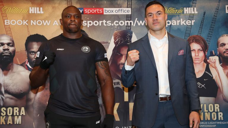 WHYTE-PARKER PROMOTIOM.FINAL PRESS CONFERENCE,.RIVERSIDE HOTEL.CANARY WHARF,.LONDON.PIC;LAWRENCE LUSTIG.DILLIAN WHYTE  AND JOSEPH PARKER COME FACE TO FACE AHEAD OF THEIR FIGHT ON EDDIE HEARNS MATCHROOM PROMOTION AT LONDONS O2 AREANA ON SATURDAY (28th July).