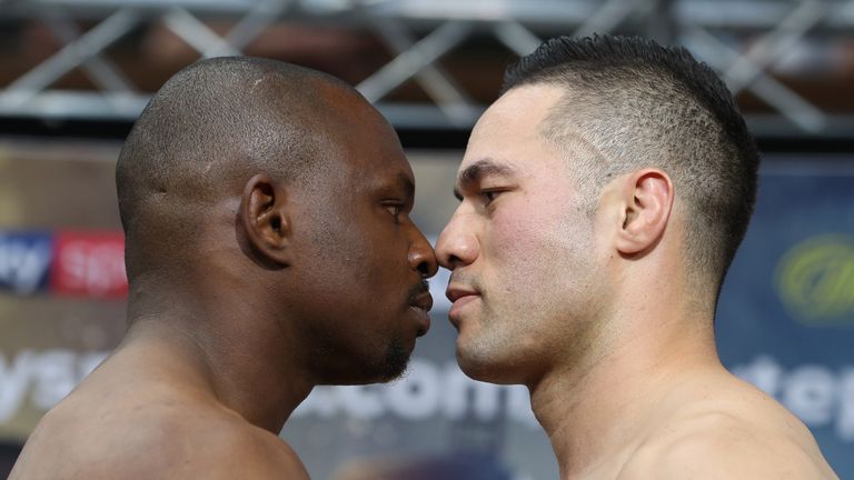 WHYTE-PARKER PROMOTIOM.WEIGH INE,.SPITTALFIELDS.LONDON.PIC;LAWRENCE LUSTIG.WBC SILVER AND WBO INTERNATIONAL HEAVYWEIGHT TITLE.DILLIAN WHYTE AND JOSEPH PARKER WEIGH IN FOR THEIR FIGHT ON EDDIE HEARNS MATCHROOM PROMOTION AT LONDONS O2 ARENA TOMORROW(SAT 28TH JULY).