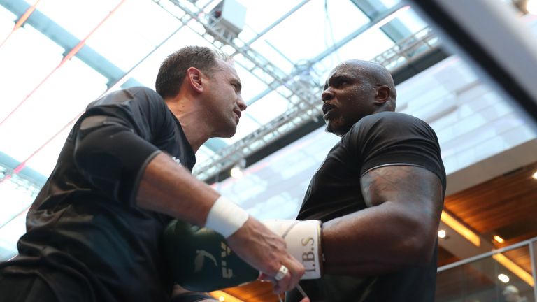WHYTE-PARKER PROMOTIOM.OPEN TRAINING,.WESTFIELD.OLYMPIC PARK,.LONDON.PIC;LAWRENCE LUSTIG.DILLIAN WHYTE PERFORMS AN OPEN WORKOUT AHEAD OF HIS FIGHT ON EDDIE HEARNS MATCHROOM PROMOTION AT LONDONS O2 AREANA ON SATURDAY (28th July).