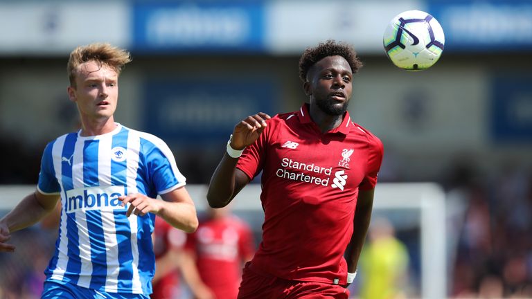 Divock Origi and Jon Moran during Saturday's friendly